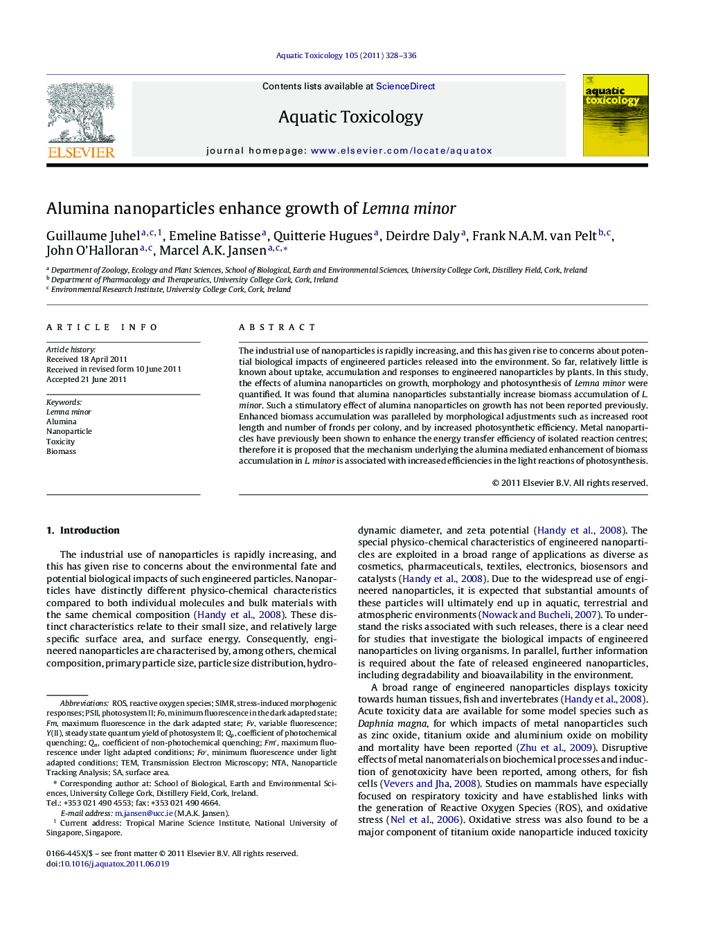 Alumina nanoparticles enhance growth of Lemna minor