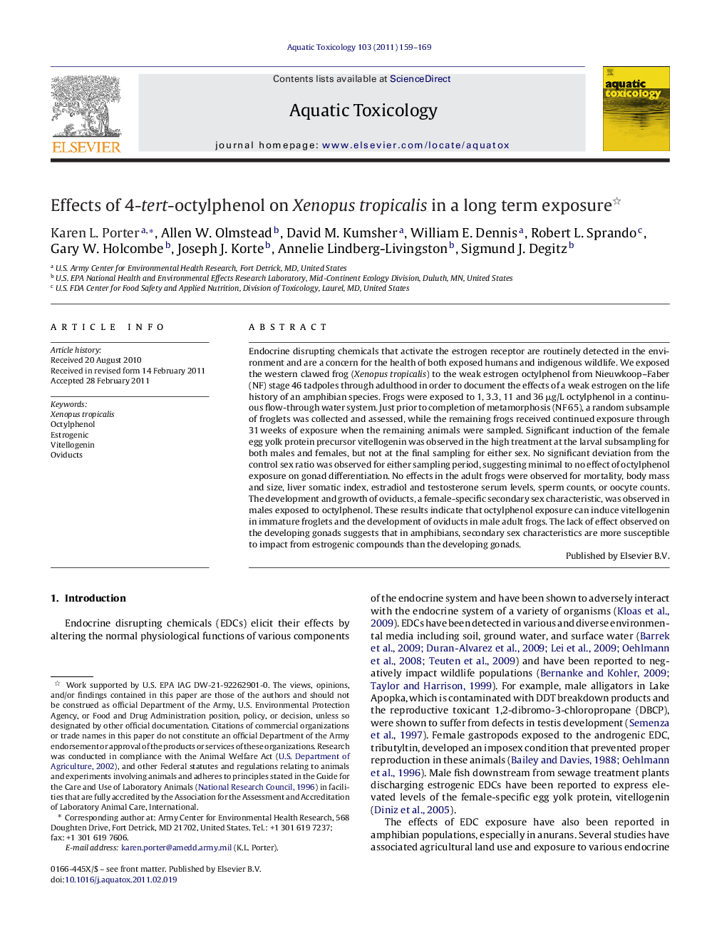 Effects of 4-tert-octylphenol on Xenopus tropicalis in a long term exposure 