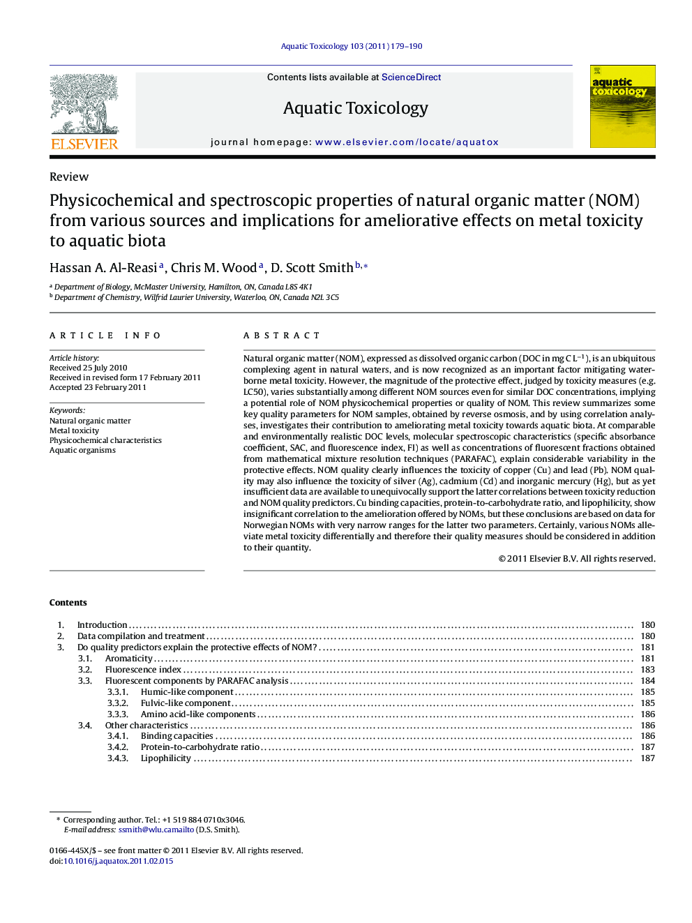 Physicochemical and spectroscopic properties of natural organic matter (NOM) from various sources and implications for ameliorative effects on metal toxicity to aquatic biota