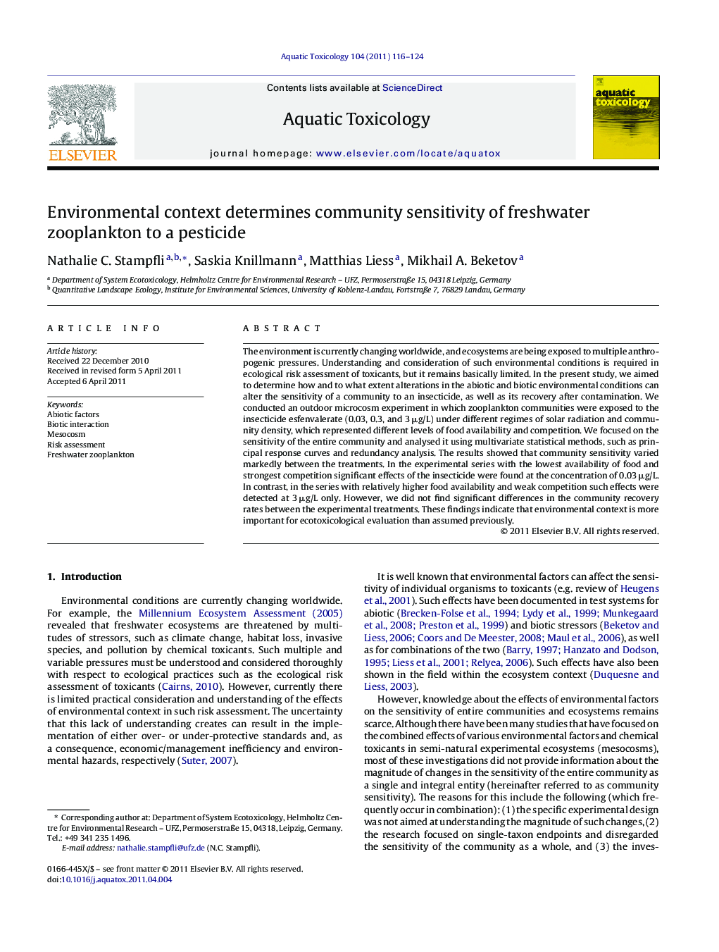 Environmental context determines community sensitivity of freshwater zooplankton to a pesticide