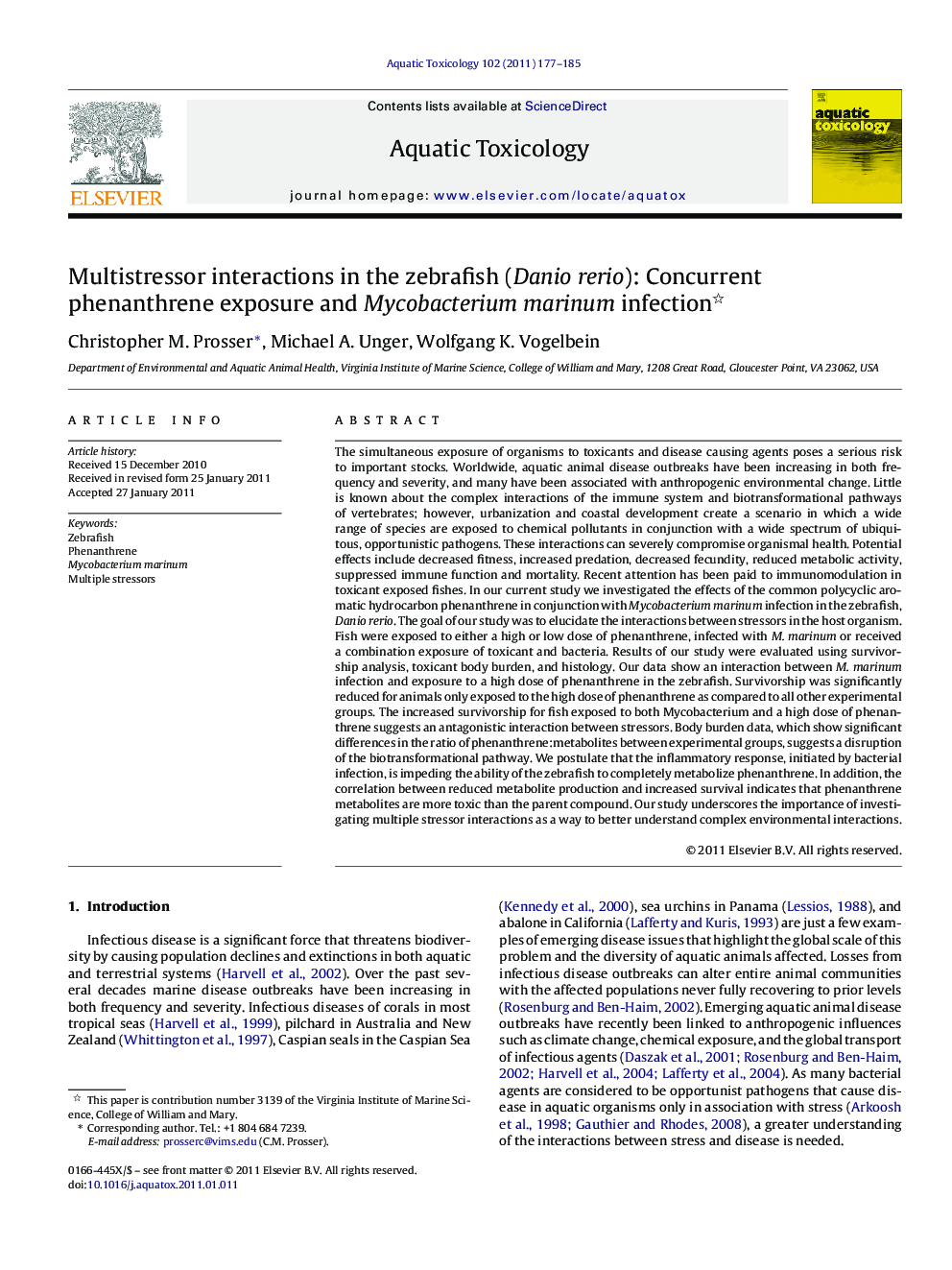 Multistressor interactions in the zebrafish (Danio rerio): Concurrent phenanthrene exposure and Mycobacterium marinum infection 