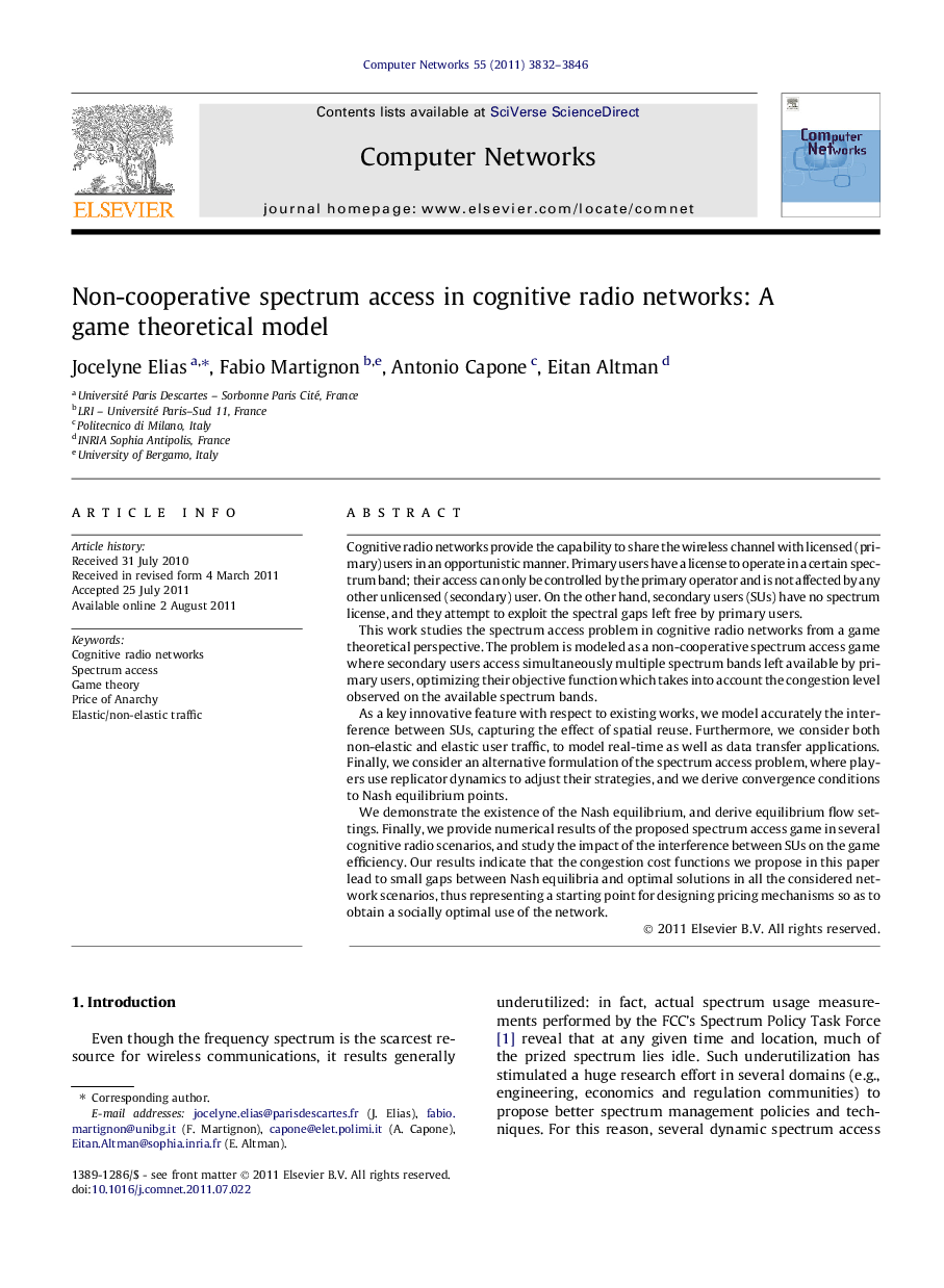 Non-cooperative spectrum access in cognitive radio networks: A game theoretical model