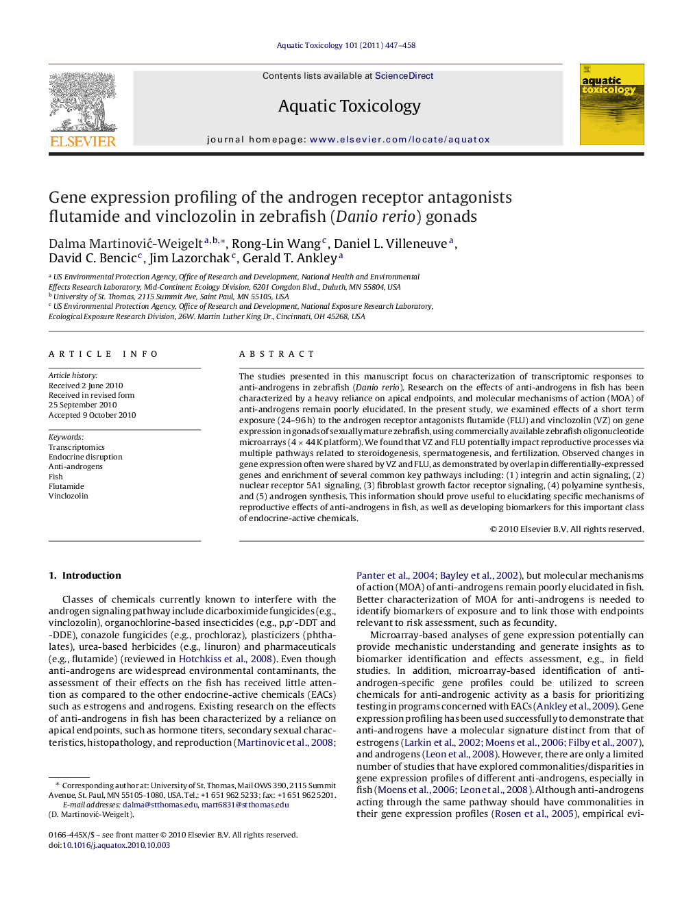 Gene expression profiling of the androgen receptor antagonists flutamide and vinclozolin in zebrafish (Danio rerio) gonads