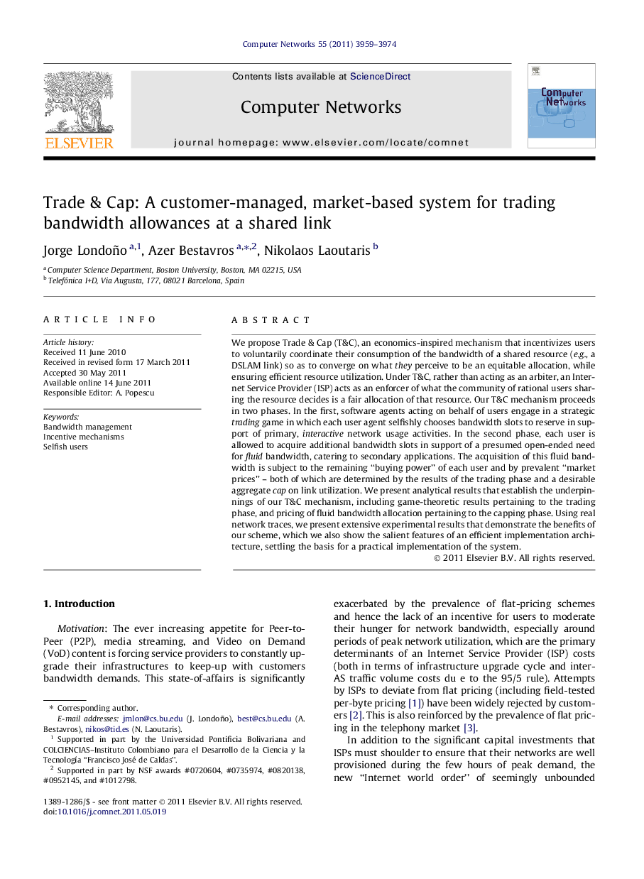 Trade & Cap: A customer-managed, market-based system for trading bandwidth allowances at a shared link