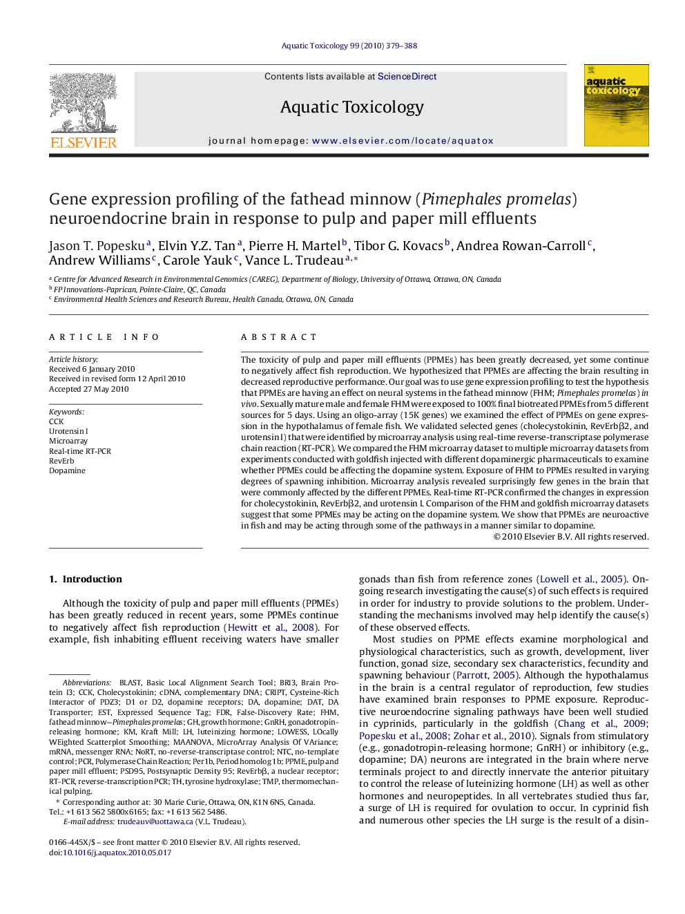 Gene expression profiling of the fathead minnow (Pimephales promelas) neuroendocrine brain in response to pulp and paper mill effluents