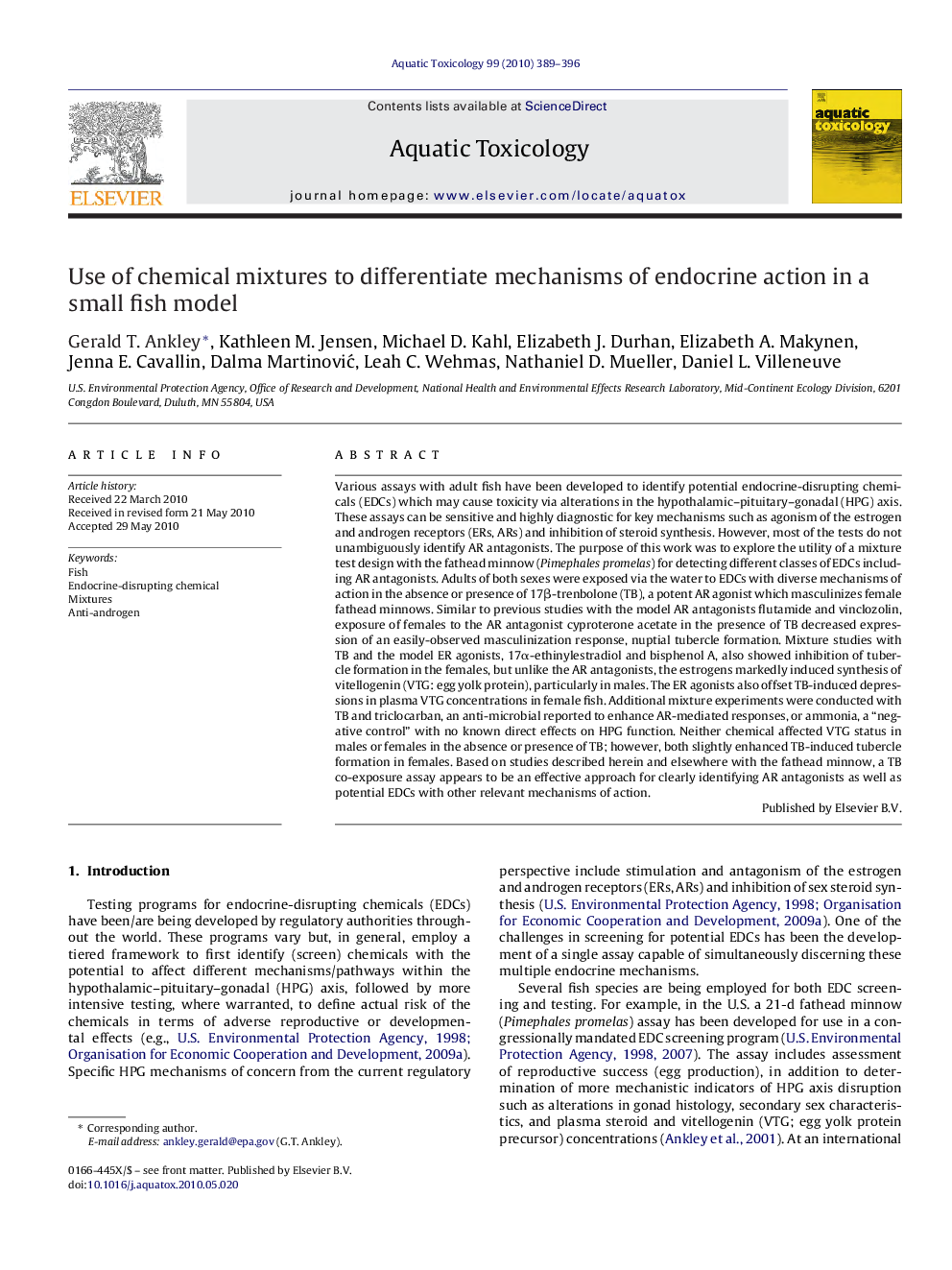 Use of chemical mixtures to differentiate mechanisms of endocrine action in a small fish model