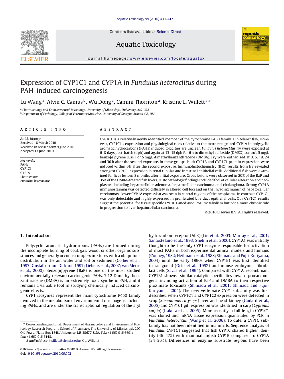 Expression of CYP1C1 and CYP1A in Fundulus heteroclitus during PAH-induced carcinogenesis