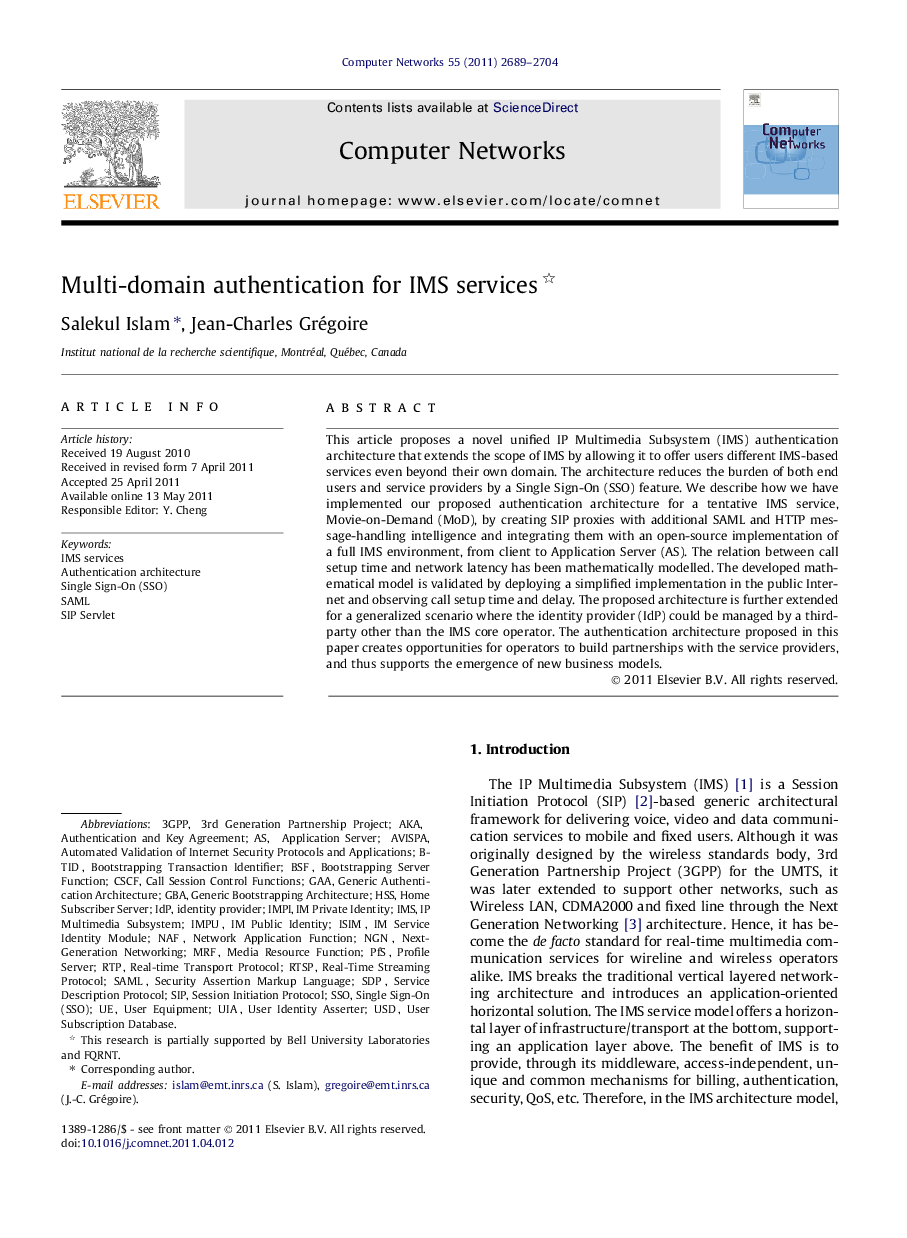 Multi-domain authentication for IMS services 
