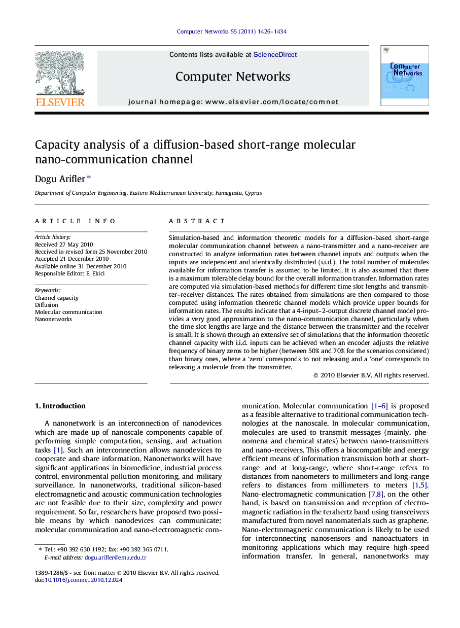 Capacity analysis of a diffusion-based short-range molecular nano-communication channel