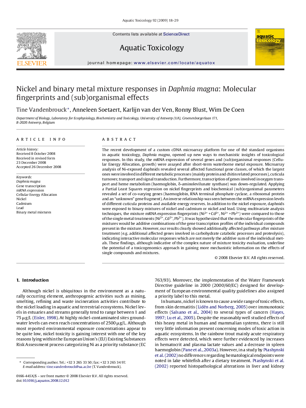 Nickel and binary metal mixture responses in Daphnia magna: Molecular fingerprints and (sub)organismal effects