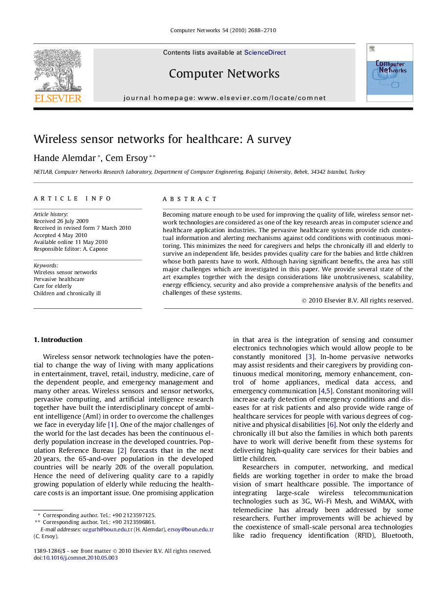 Wireless sensor networks for healthcare: A survey