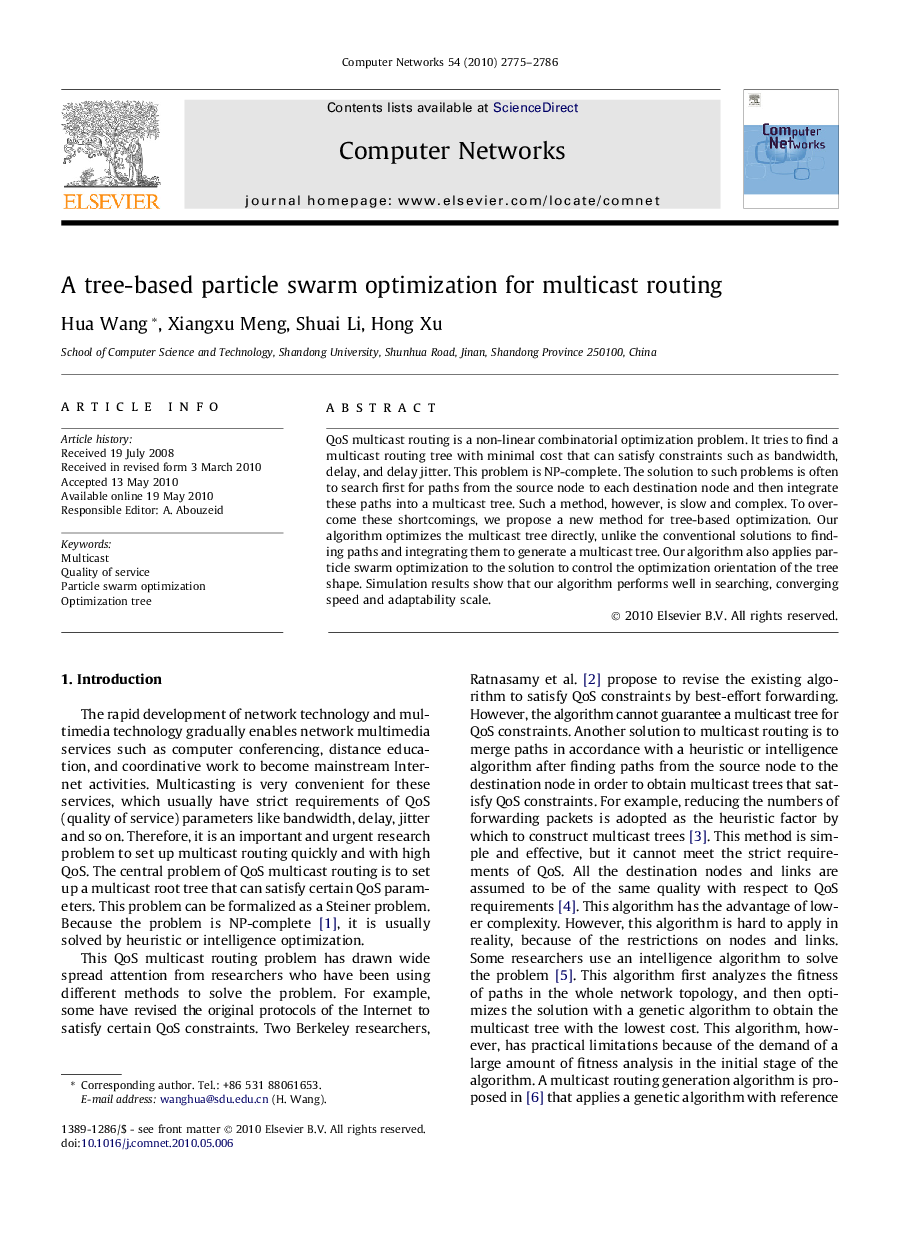 A tree-based particle swarm optimization for multicast routing