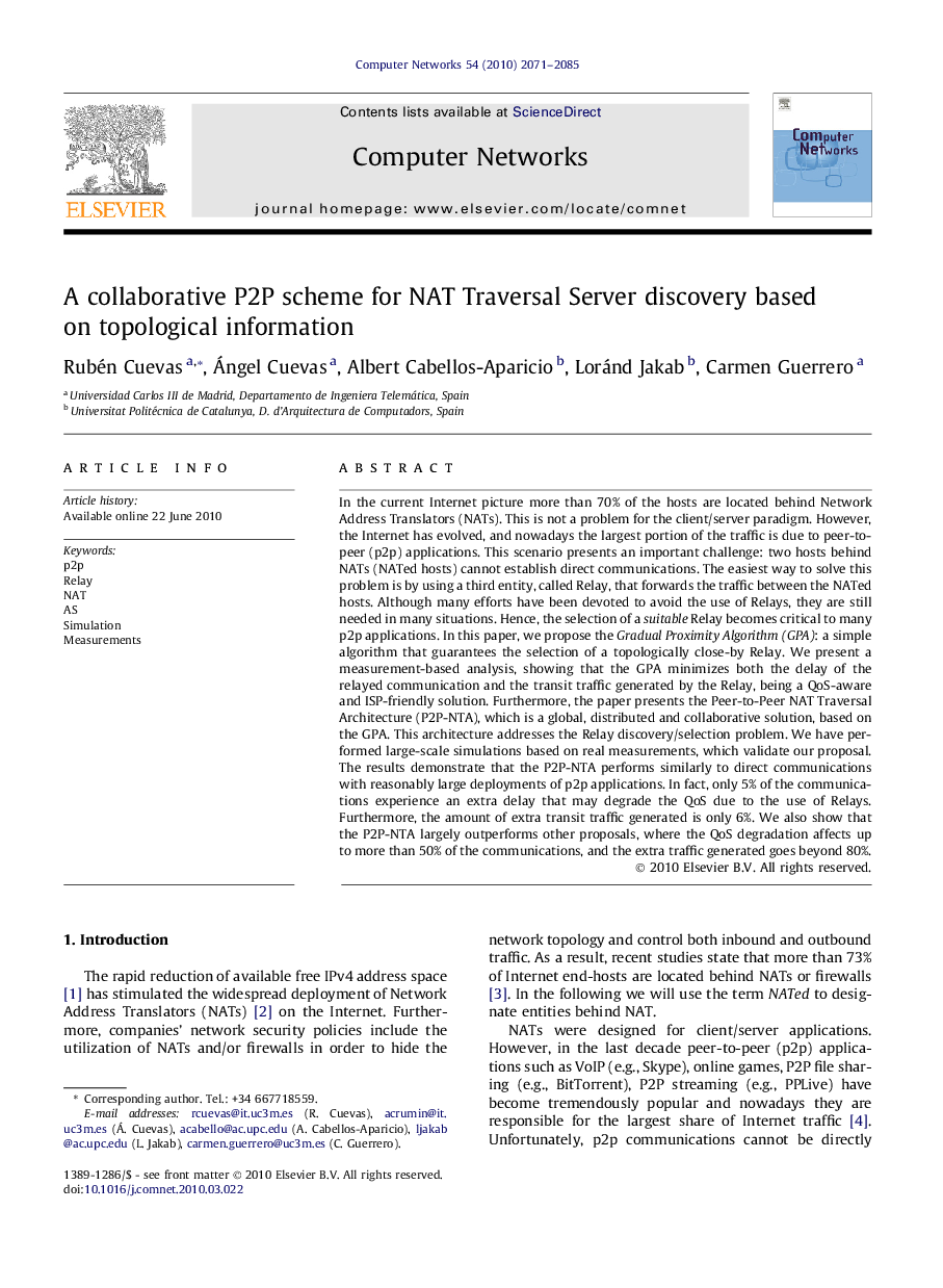 A collaborative P2P scheme for NAT Traversal Server discovery based on topological information