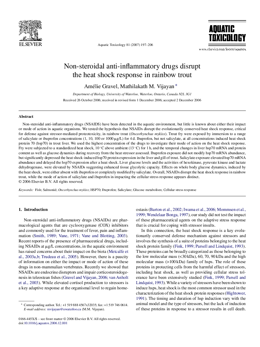 Non-steroidal anti-inflammatory drugs disrupt the heat shock response in rainbow trout