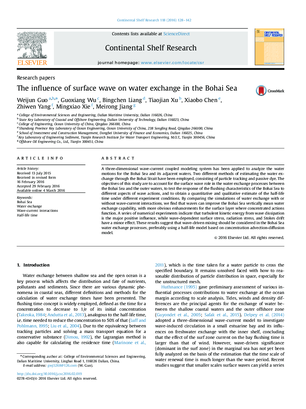 The influence of surface wave on water exchange in the Bohai Sea