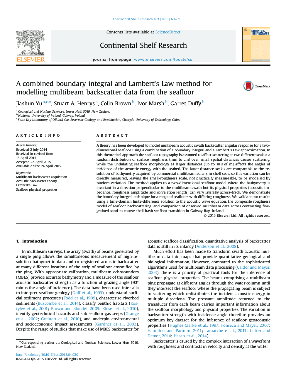 A combined boundary integral and Lambert's Law method for modelling multibeam backscatter data from the seafloor