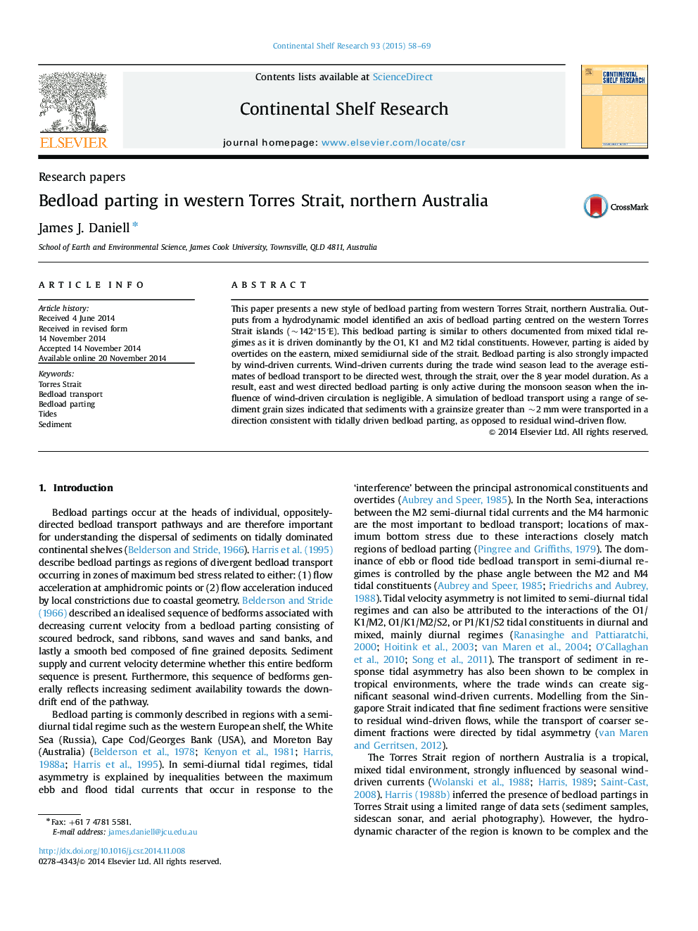 Bedload parting in western Torres Strait, northern Australia