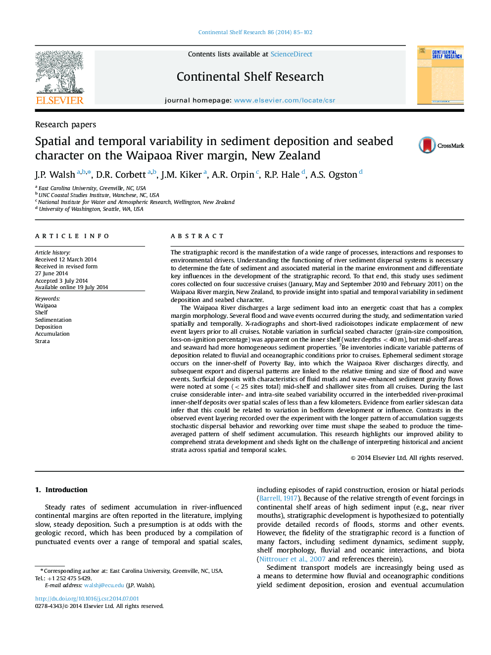 Spatial and temporal variability in sediment deposition and seabed character on the Waipaoa River margin, New Zealand