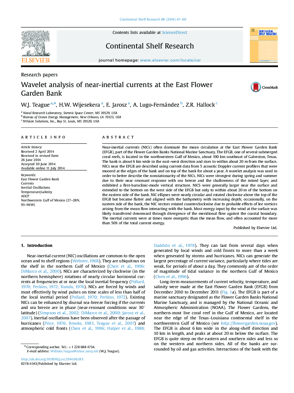 Wavelet analysis of near-inertial currents at the East Flower Garden Bank