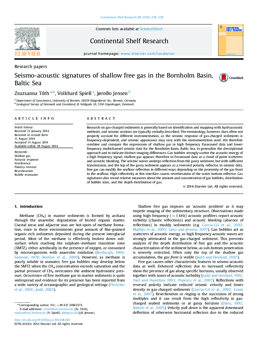 Seismo-acoustic signatures of shallow free gas in the Bornholm Basin, Baltic Sea