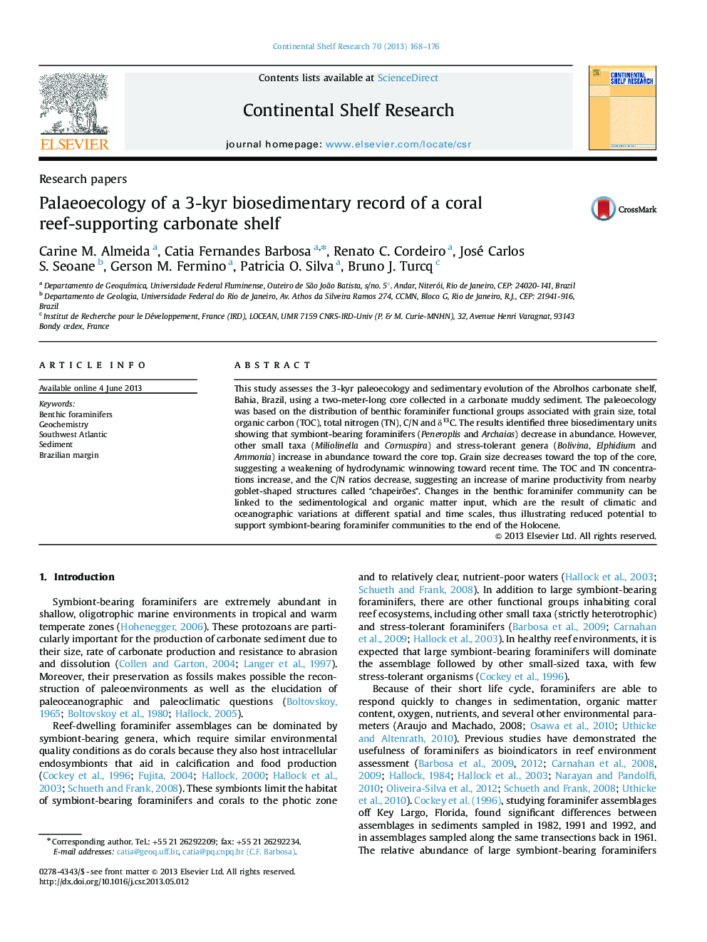 Palaeoecology of a 3-kyr biosedimentary record of a coral reef-supporting carbonate shelf