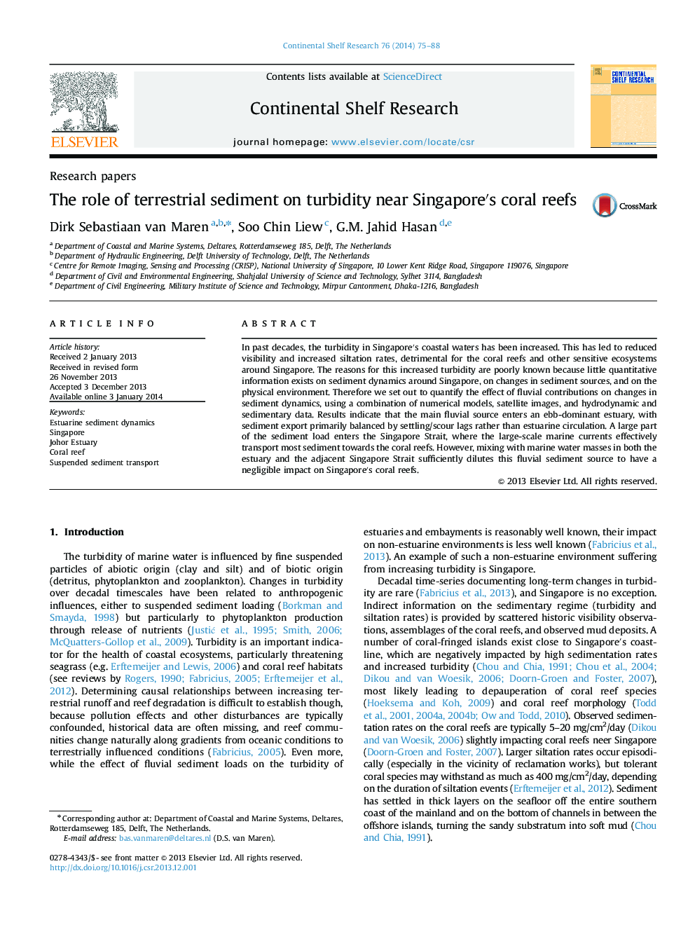 The role of terrestrial sediment on turbidity near Singapore's coral reefs