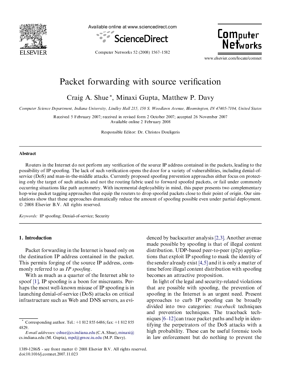 Packet forwarding with source verification