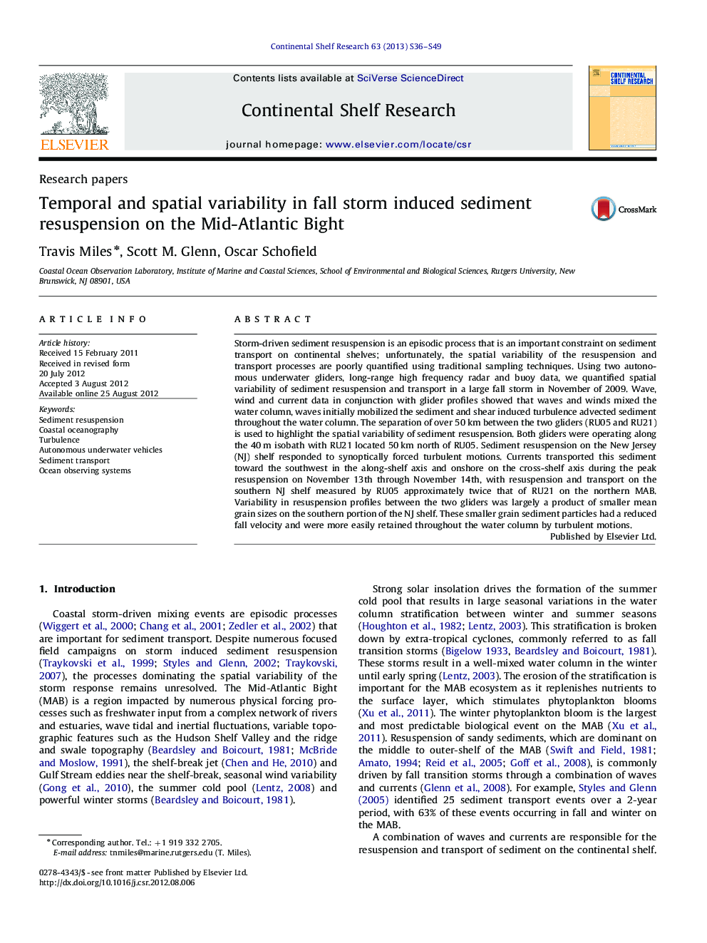 Temporal and spatial variability in fall storm induced sediment resuspension on the Mid-Atlantic Bight