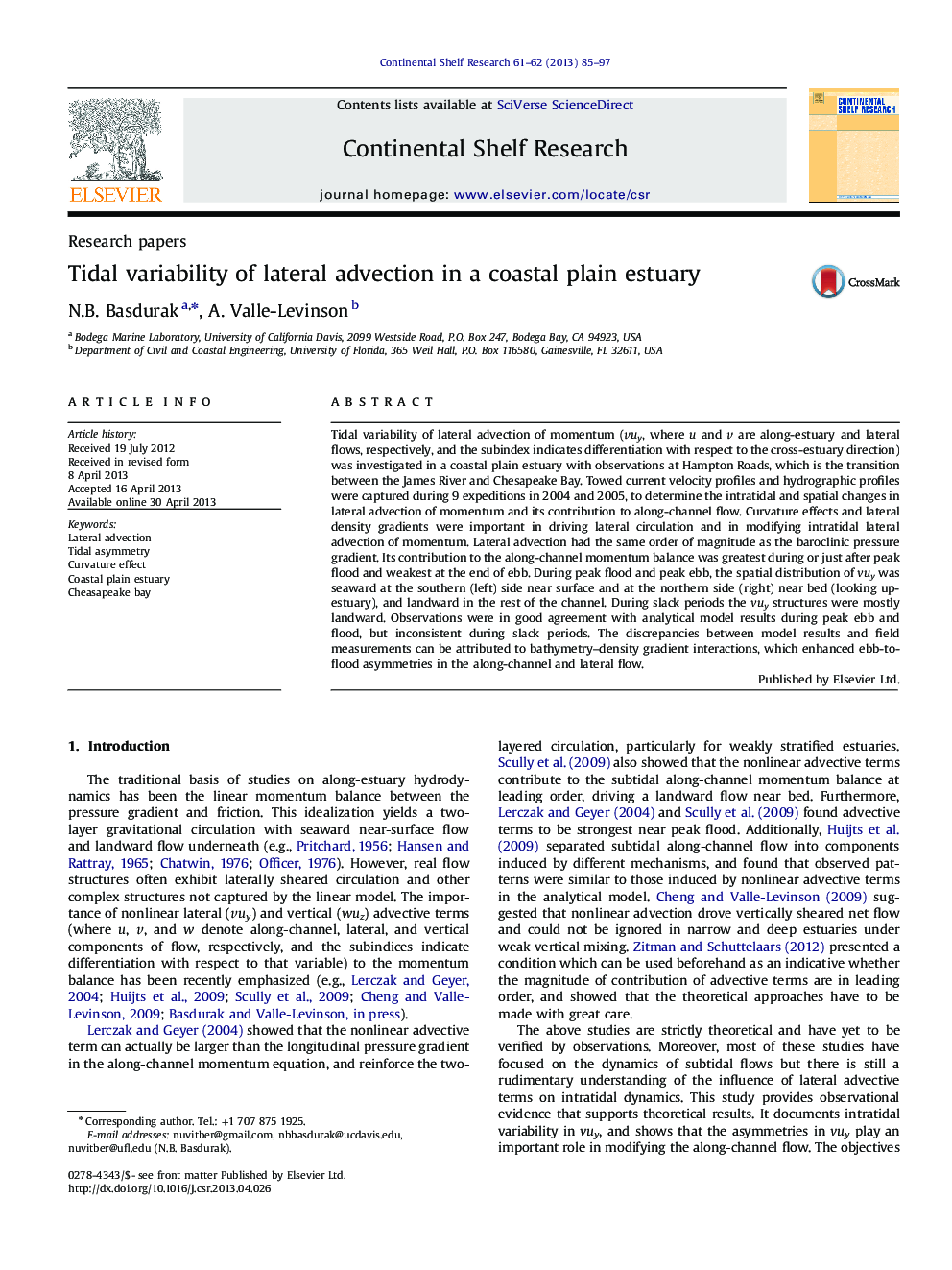 Tidal variability of lateral advection in a coastal plain estuary