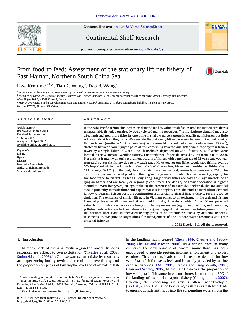 From food to feed: Assessment of the stationary lift net fishery of East Hainan, Northern South China Sea