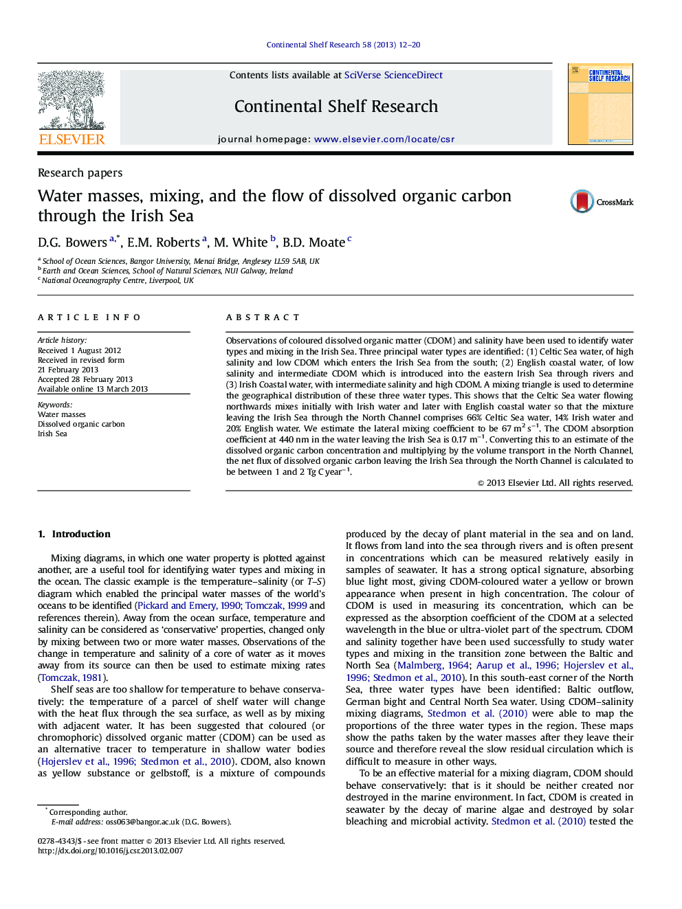 Water masses, mixing, and the flow of dissolved organic carbon through the Irish Sea