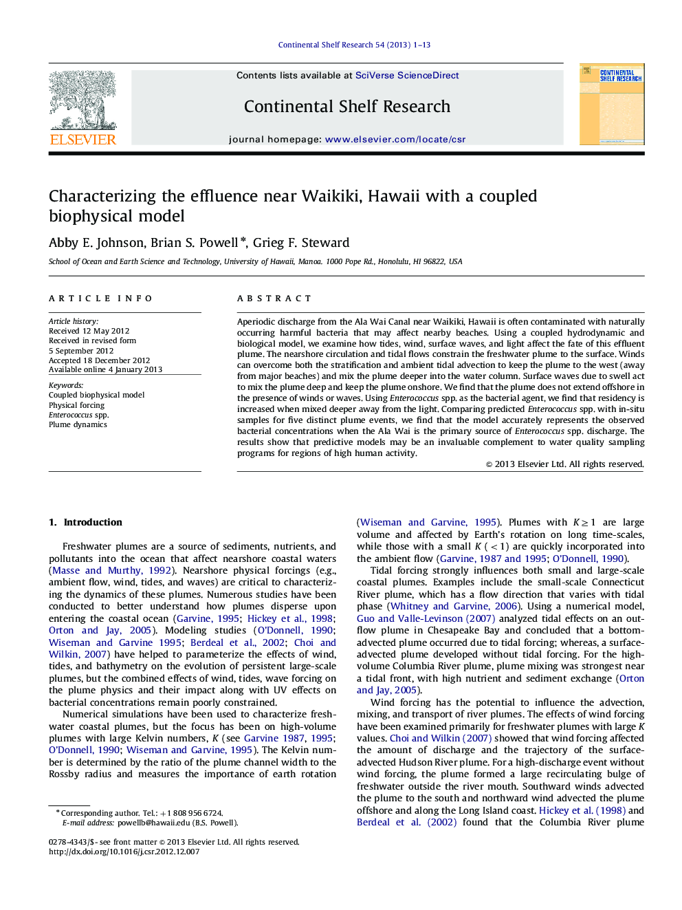 Characterizing the effluence near Waikiki, Hawaii with a coupled biophysical model