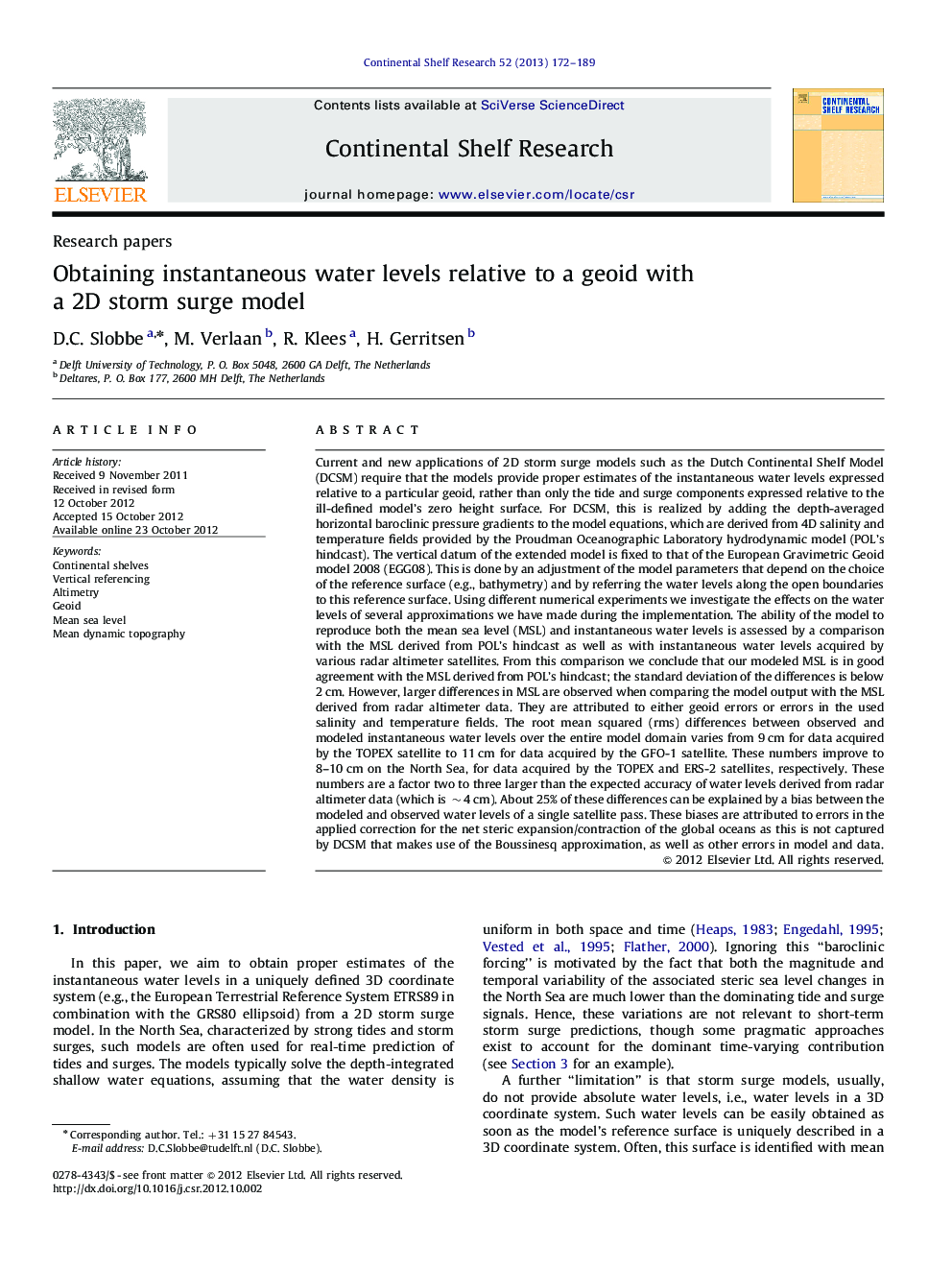 Obtaining instantaneous water levels relative to a geoid with a 2D storm surge model