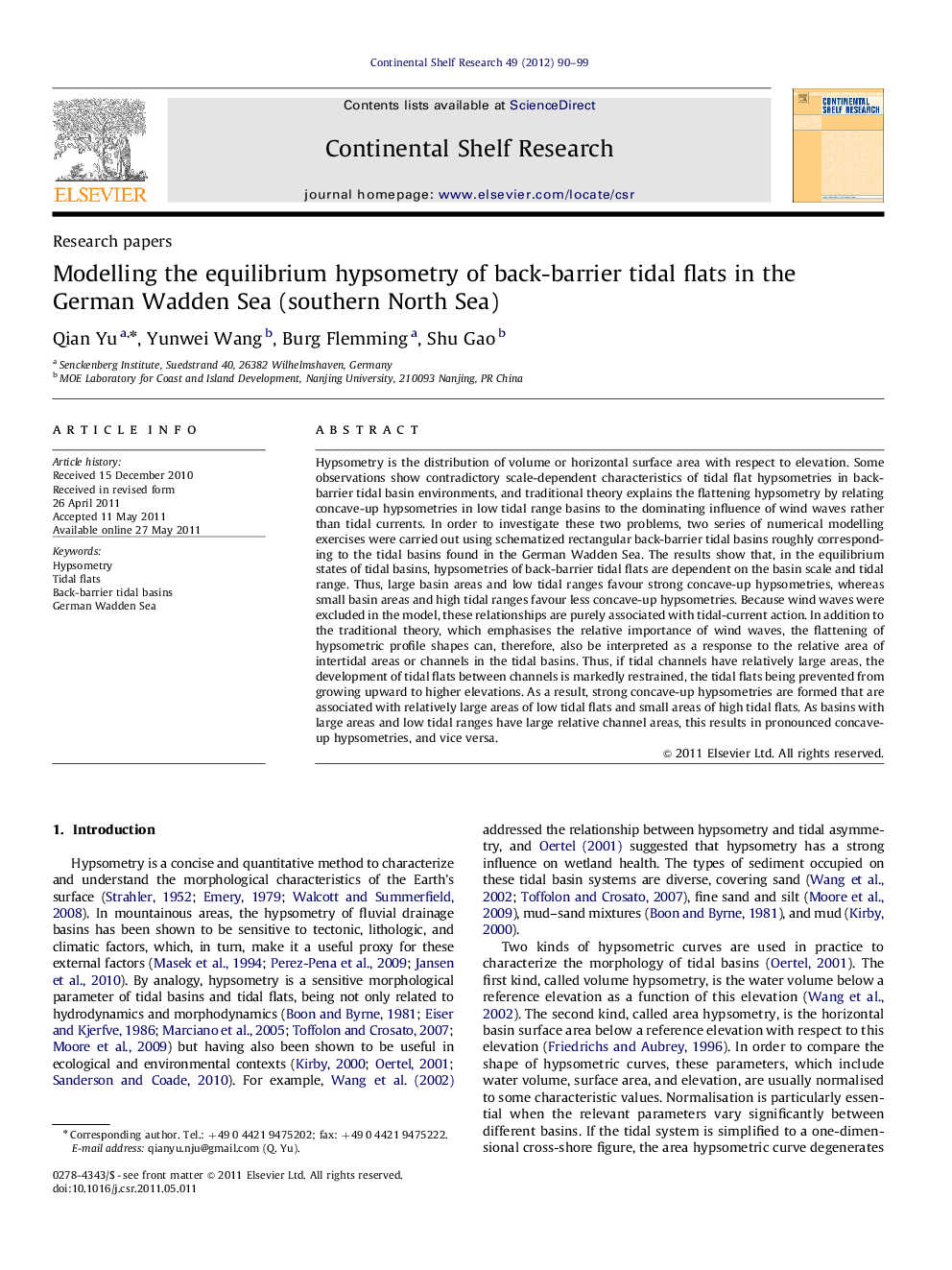 Modelling the equilibrium hypsometry of back-barrier tidal flats in the German Wadden Sea (southern North Sea)