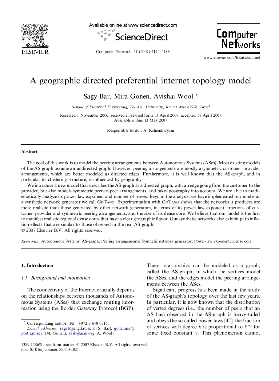 A geographic directed preferential internet topology model