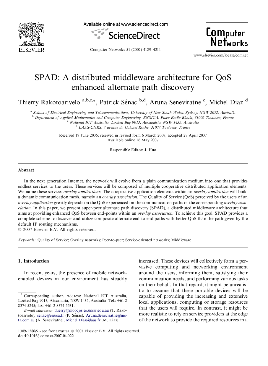 SPAD: A distributed middleware architecture for QoS enhanced alternate path discovery