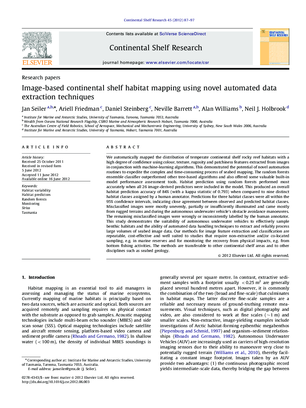 Image-based continental shelf habitat mapping using novel automated data extraction techniques