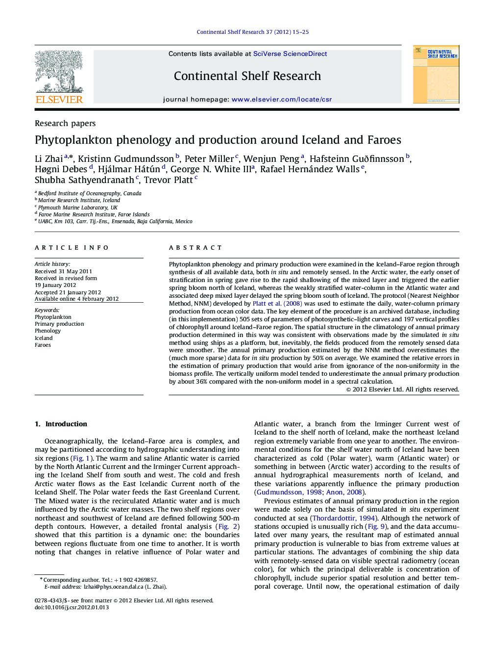 Phytoplankton phenology and production around Iceland and Faroes