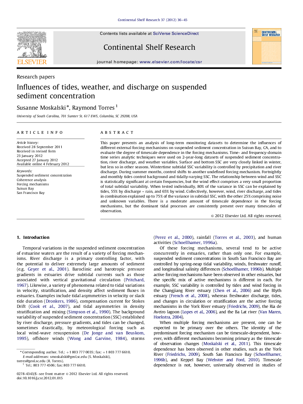 Influences of tides, weather, and discharge on suspended sediment concentration