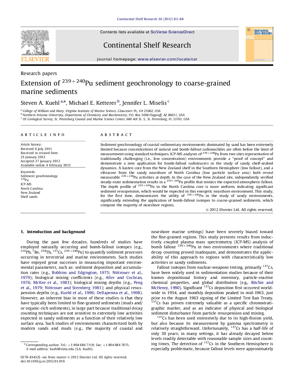 Extension of 239+240Pu sediment geochronology to coarse-grained marine sediments