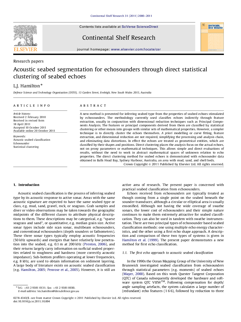 Acoustic seabed segmentation for echosounders through direct statistical clustering of seabed echoes