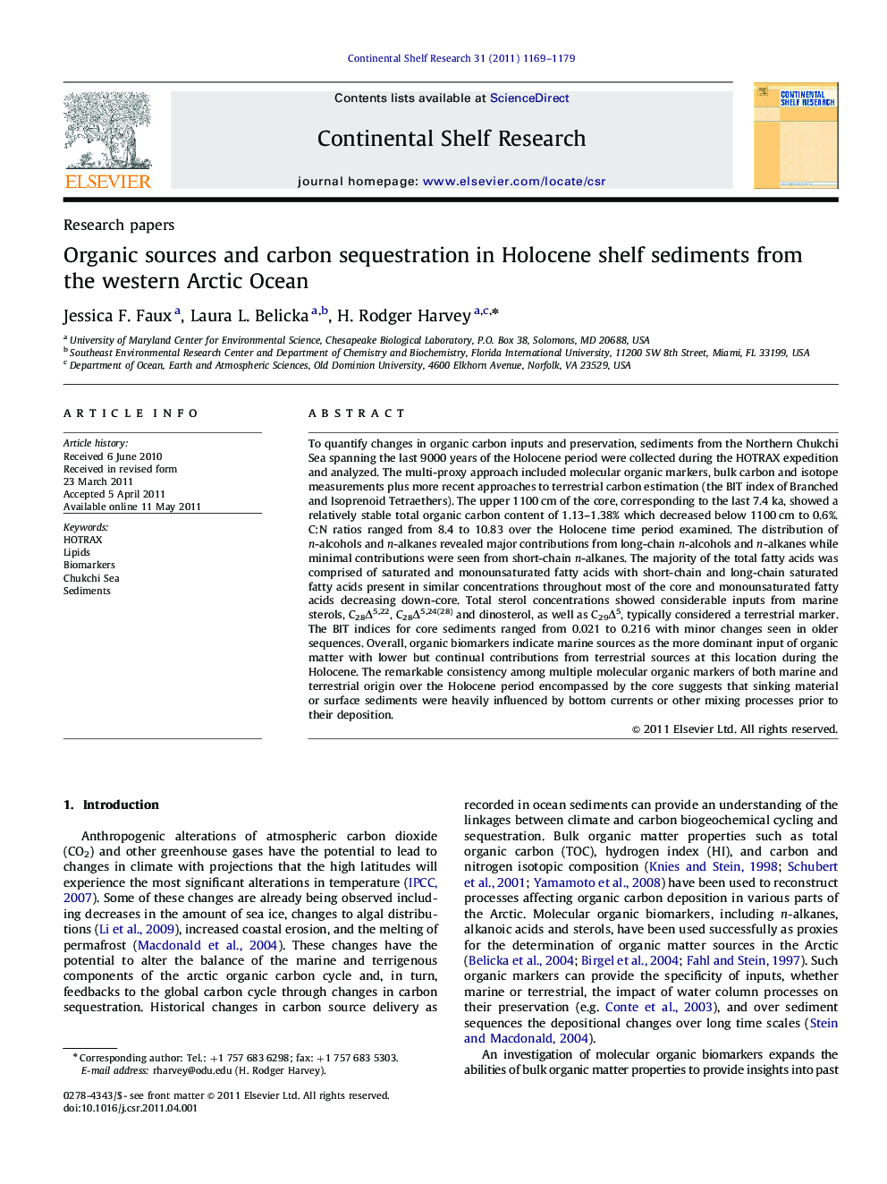 Organic sources and carbon sequestration in Holocene shelf sediments from the western Arctic Ocean