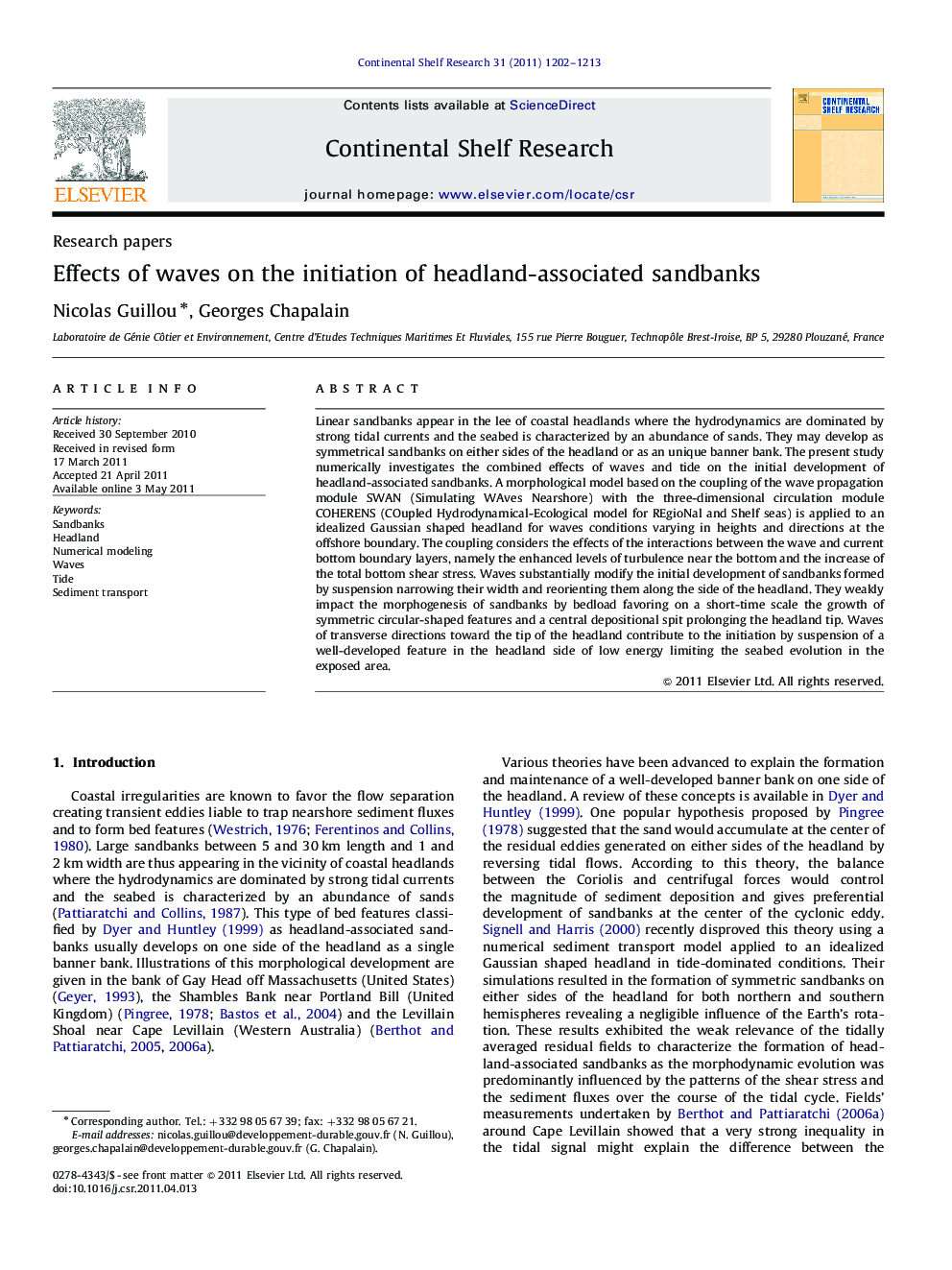 Effects of waves on the initiation of headland-associated sandbanks