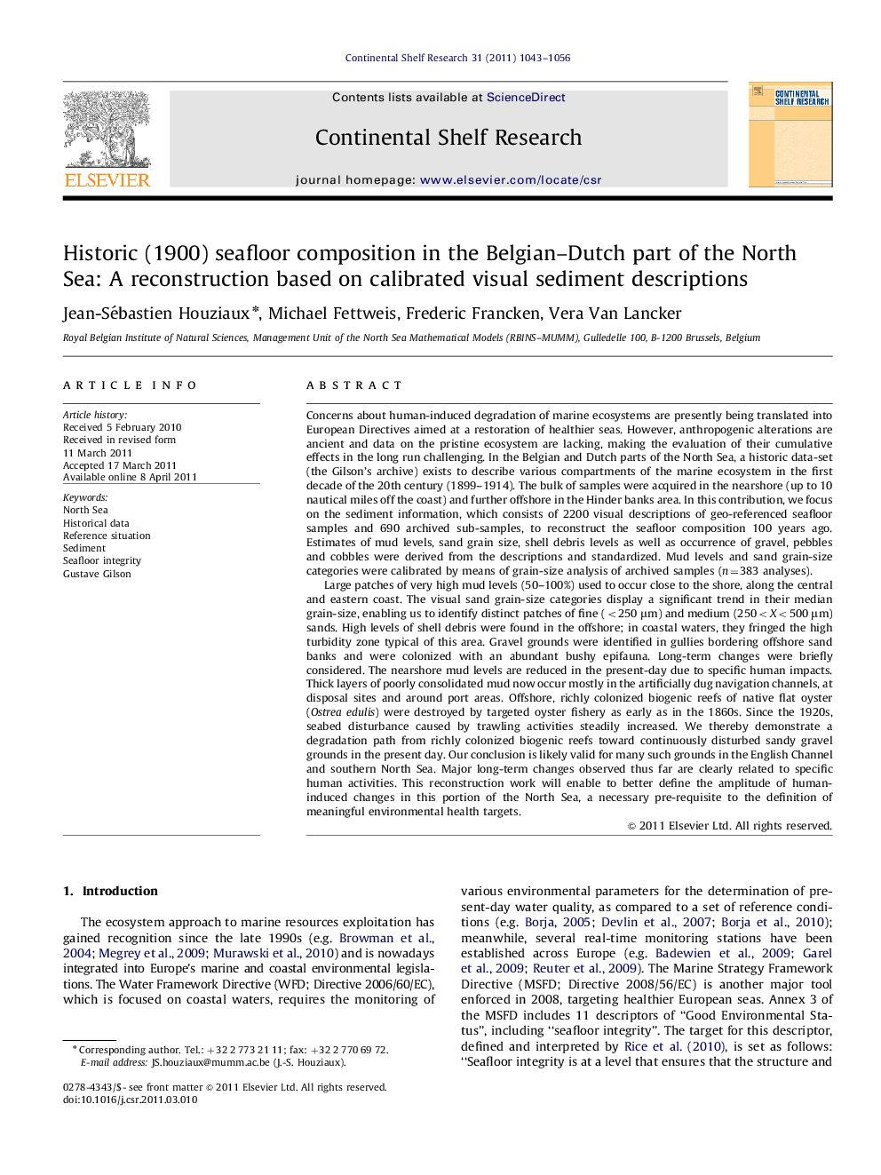 Historic (1900) seafloor composition in the Belgian–Dutch part of the North Sea: A reconstruction based on calibrated visual sediment descriptions