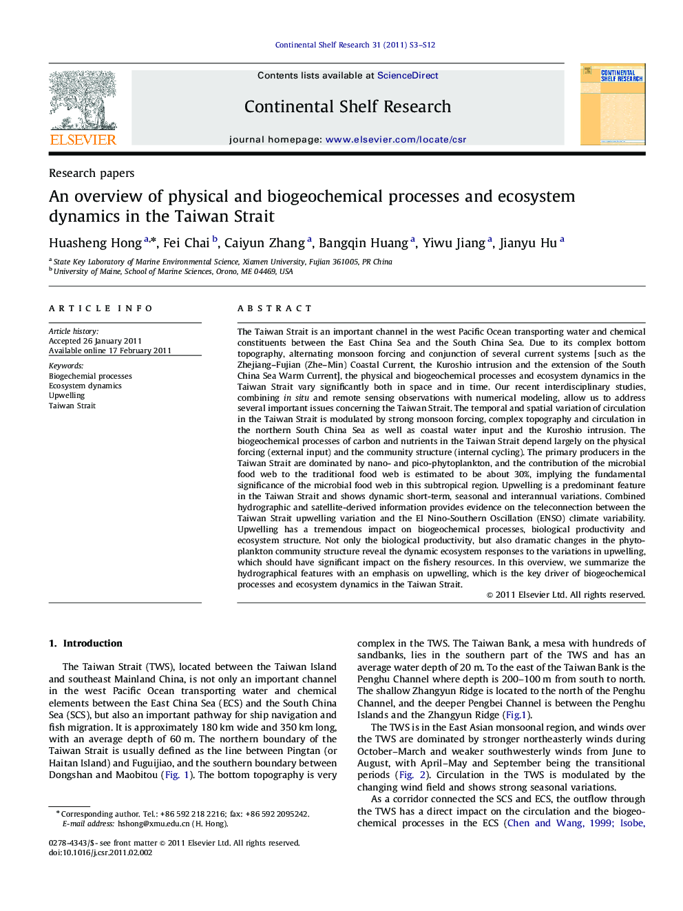 An overview of physical and biogeochemical processes and ecosystem dynamics in the Taiwan Strait