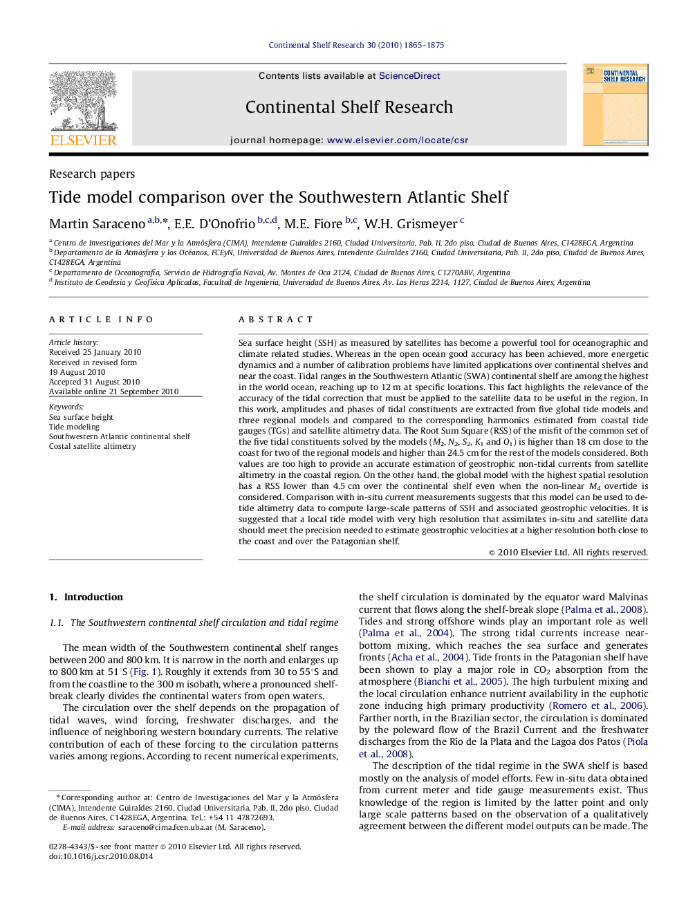 Tide model comparison over the Southwestern Atlantic Shelf