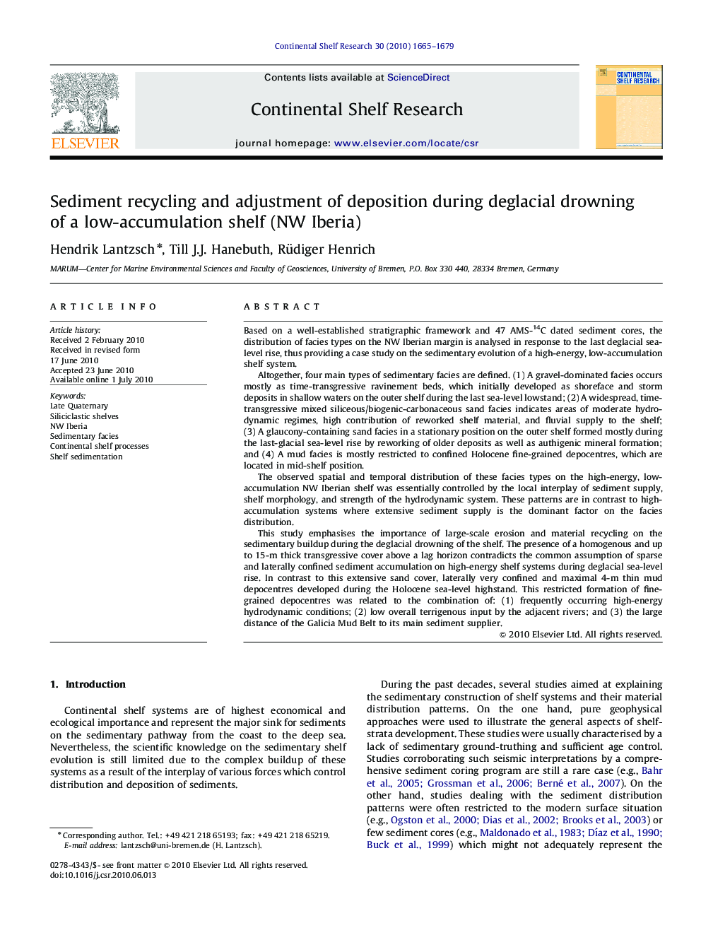 Sediment recycling and adjustment of deposition during deglacial drowning of a low-accumulation shelf (NW Iberia)