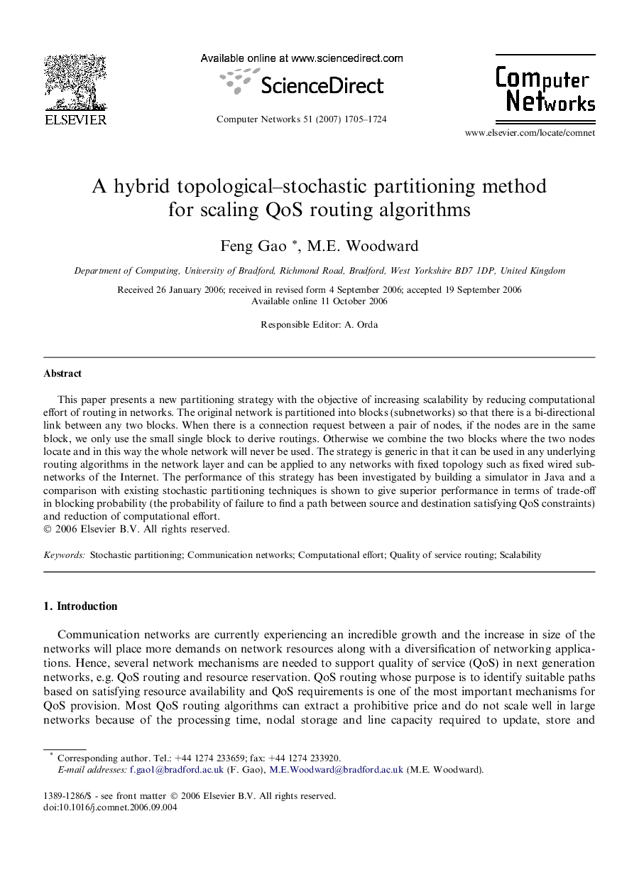 A hybrid topological–stochastic partitioning method for scaling QoS routing algorithms
