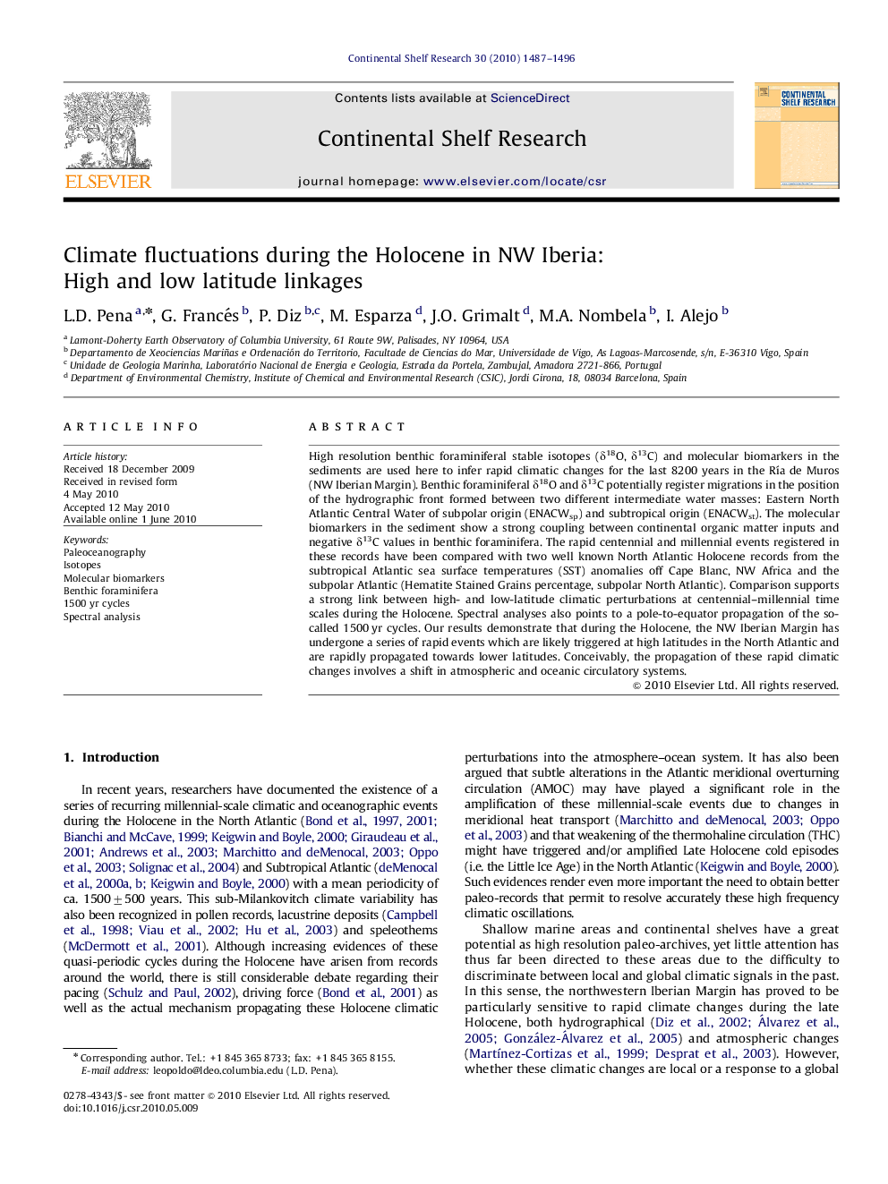 Climate fluctuations during the Holocene in NW Iberia: High and low latitude linkages