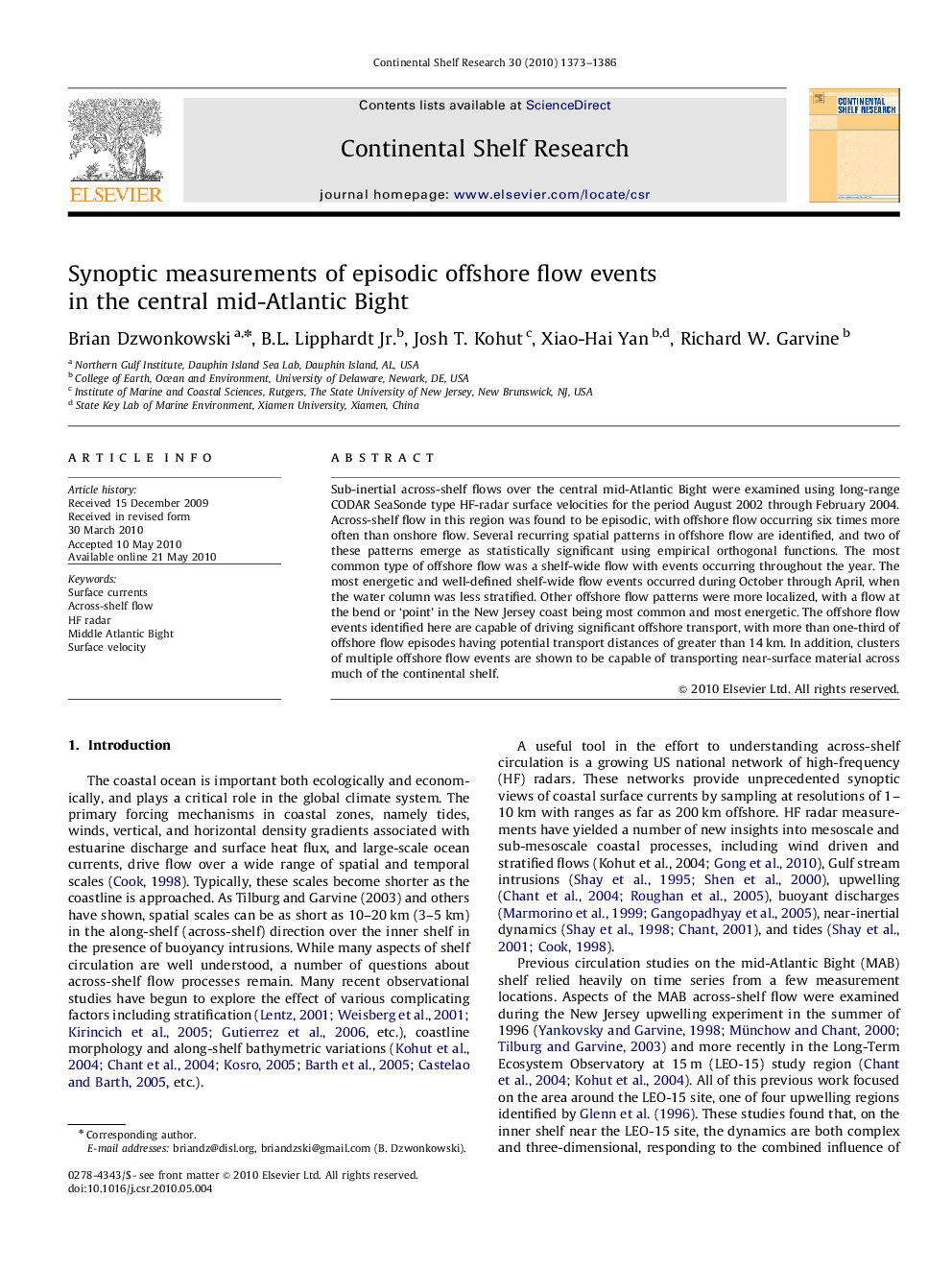 Synoptic measurements of episodic offshore flow events in the central mid-Atlantic Bight